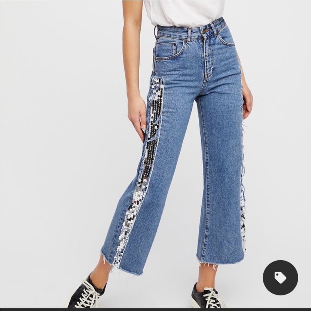 The Ragged Priest Blue Sequin Flare Jeans